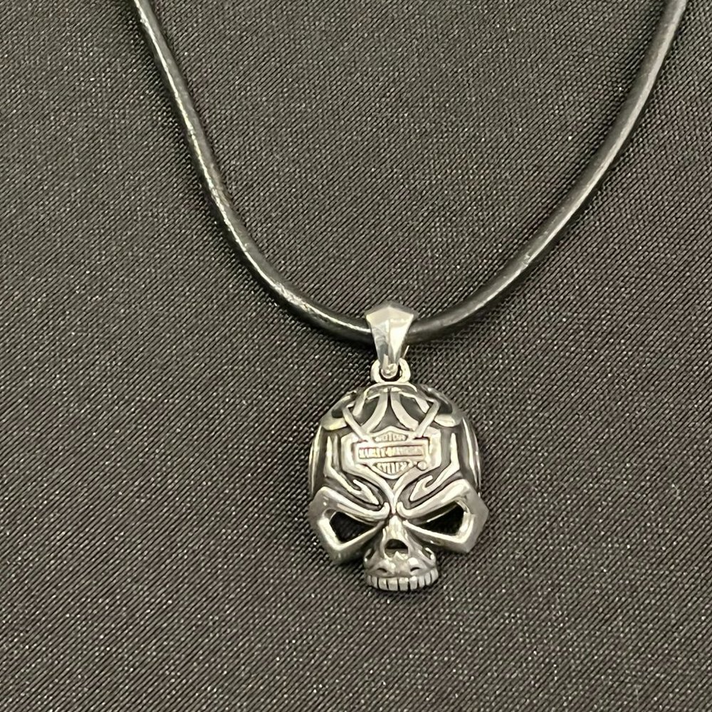 HARLEY DAVIDSON MENS STERLING SILVER SKULL NECKLACE - Picture 2 of 5
